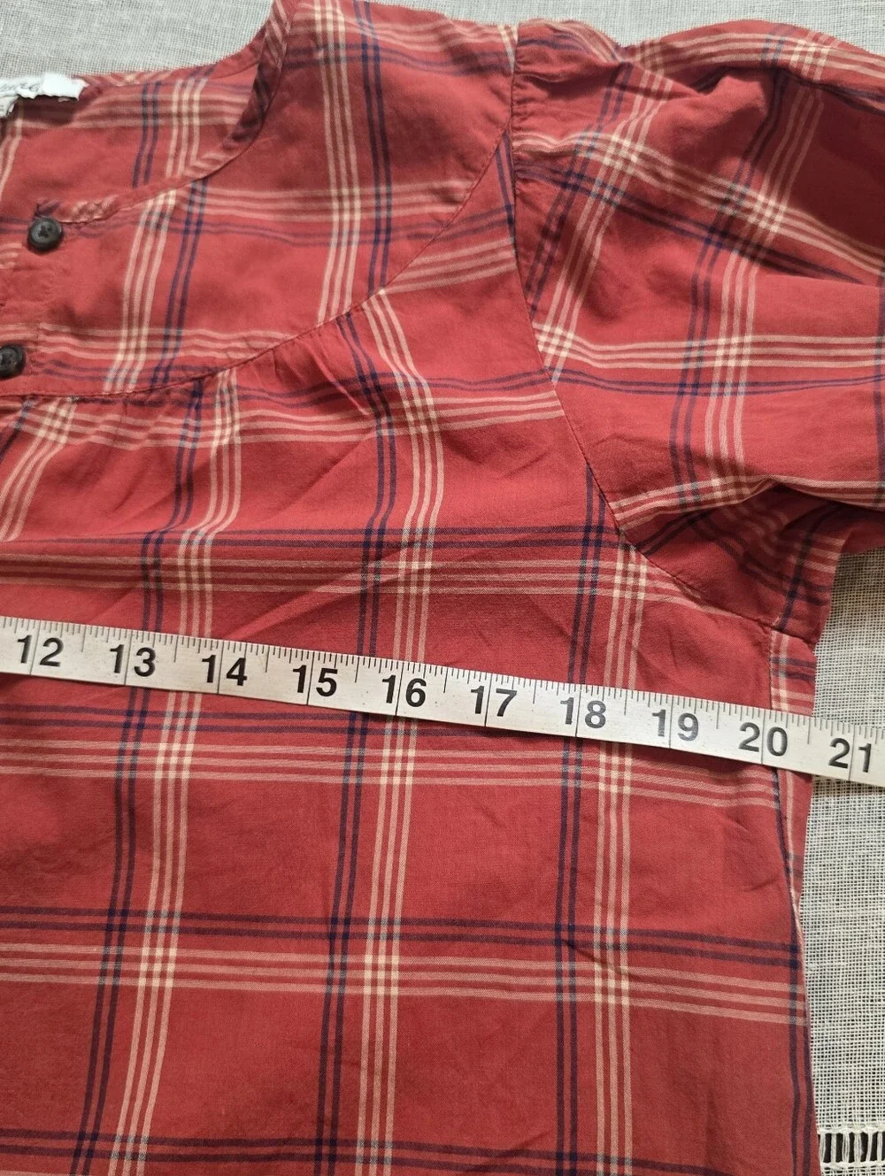 Madewell Red Plaid Short Sleeve Round Neck Lightweight Cotton Prose Shirt S
